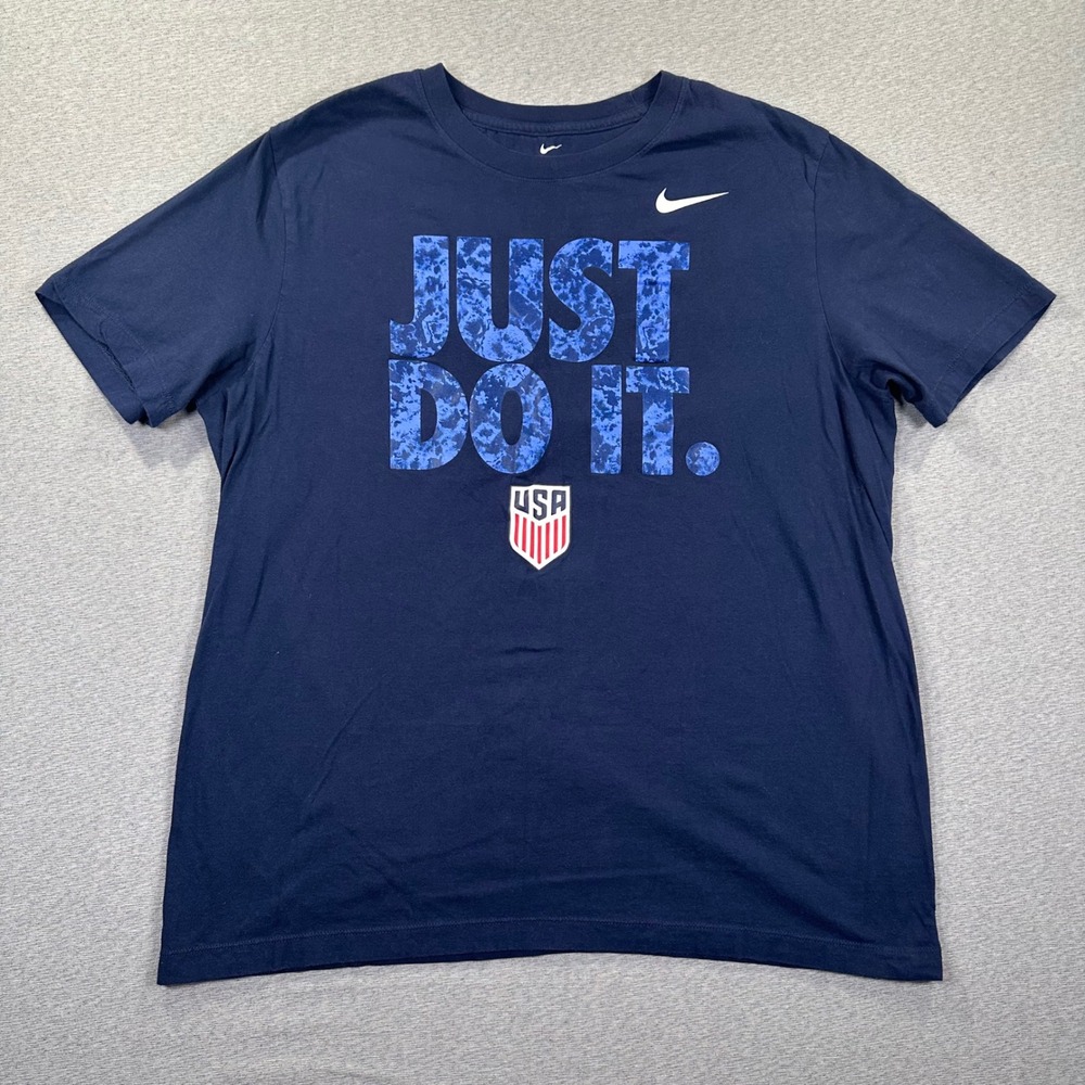 Nike US Soccer USA T-Shirt Mens XL Slim Fit Navy Blue Just Do It Graphic WC